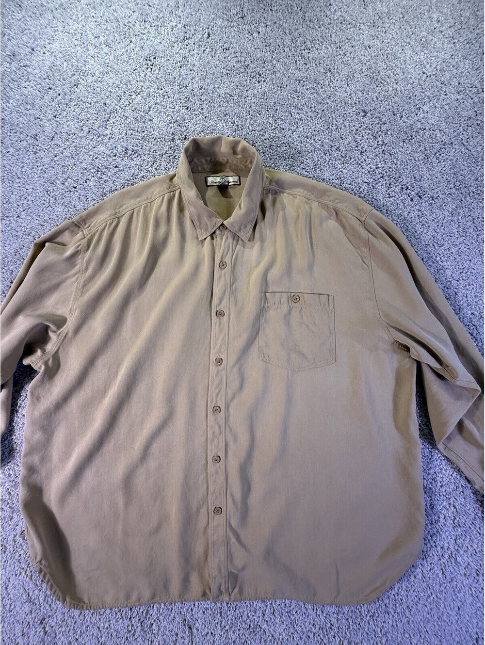 Tommy Bahama Men’s 100% Silk Shirt Beige Long Sleeve XXL